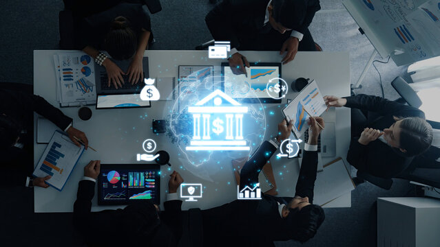 Concept of digital banking and global financial services. A network of secure online transactions, currency exchange, and money management for the international economy. Fermion - Powered by Adobe