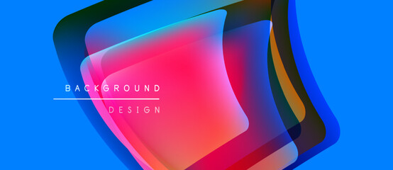 Abstract layers create vibrant, dynamic composition. Blue backdrop emphasizes colorful geometric forms, modern design element.