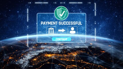 Successful transaction message showing secure payment. Payment confirmed, secured, payment processed, and payment completed with trust and transaction integrity. Marrow
