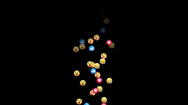 Emotions float animation video on black background