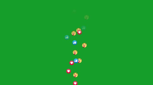 Animated stream of social media reactions against green screen background