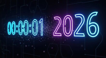 2026 Countdown Clock with Futuristic Digital Display and Particle Effects