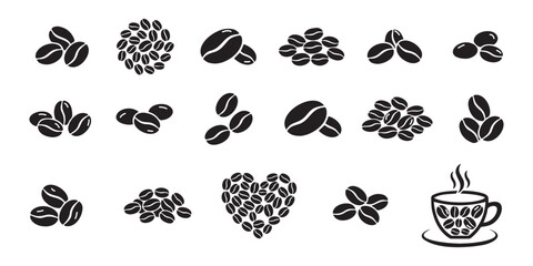 A set of stencils with expressive coffee bean silhouettes for crafts and decor. Vector illustration on a transparent background.