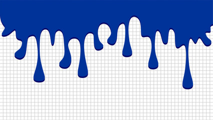 Blue dripping ink illustration. Melting ink on grid paper. Blue paint drip on square grid paper. Dripped blue ink on grid paper. Dripping blue ink illustration. 