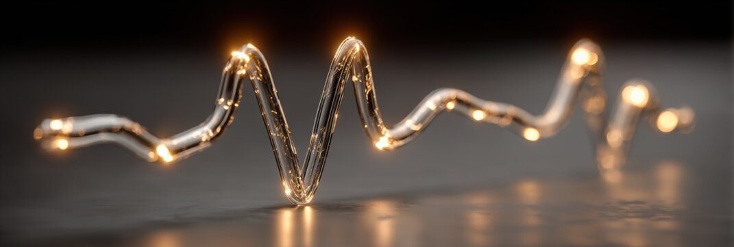 Abstract glowing heart beat pulse line with bokeh lights on dark background.

