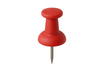 Red pushing pin or thumbtack attaching notices and marking locations, transparent background