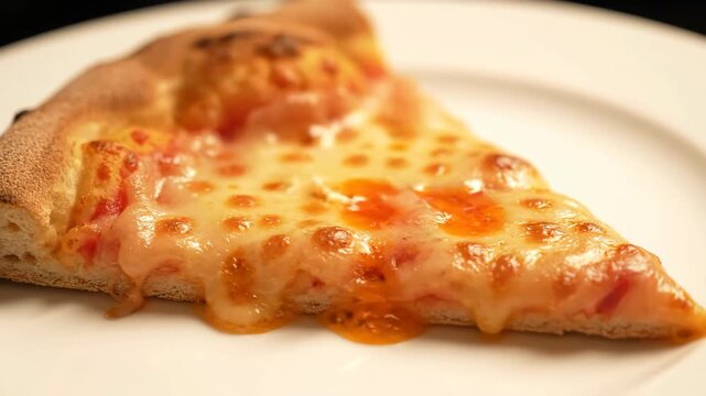 Slice of pizza with cheese on plate close-up of crust