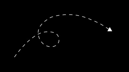 Thin direction dotted line arrow animation on black background, Wavy up arrow direction icon. arrow animation following wavy dotted line. Long dotted line arrow animation to indicate an object