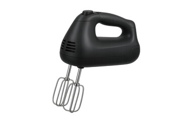 Black electric hand mixer with beaters, modern kitchen appliance for baking and cooking, transparent background