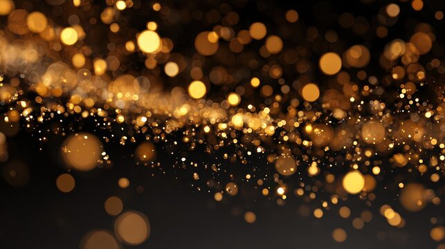 Abstract Gold Bokeh Particles On Black Background Creating Elegant Sparkle Effect