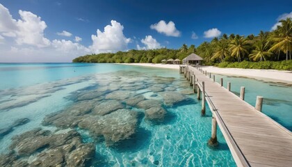 Fototapeta premium Paradise Getaway A Pier Leading to Tropical Beach Bliss