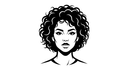 Portrait of a Woman with Curly Hair in Black and White.