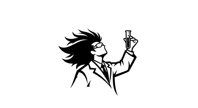 Mad Scientist with Wild Hair and Test Tube.