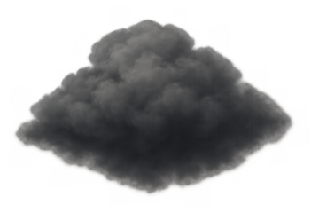 Dark storm cloud or smoke plume on transparent background indicating danger, pollution, bad weather, or climate change