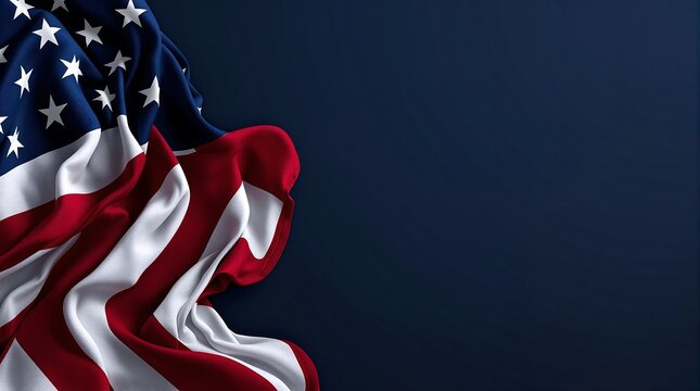 American flag waving against blue background for patriotic concept
