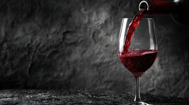 Pouring Red Wine into Glass against Dark Textured Backdrop