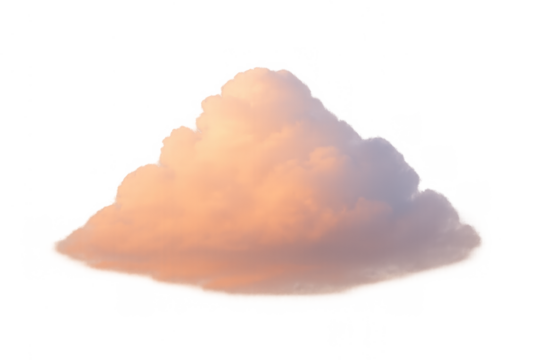 Cloud formation showing warm sunset light and soft texture, creating a dreamlike atmospheric element with transparent background