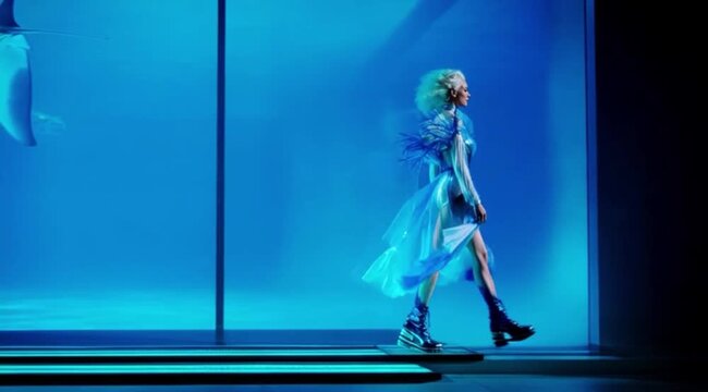 Modelo em passarela futurista subaquatica