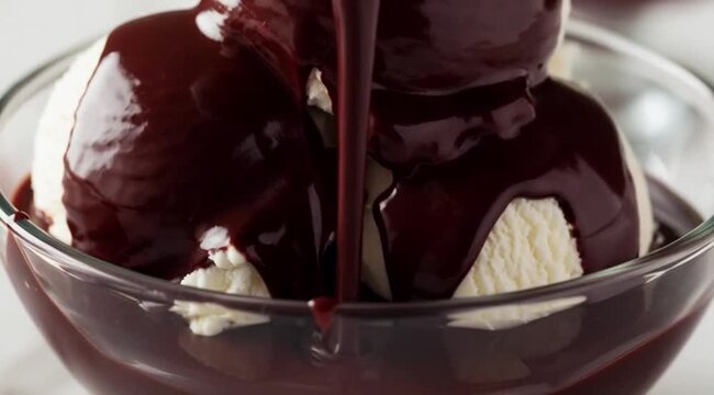 Closeup Sorvete de Creme com Calda de Chocolate