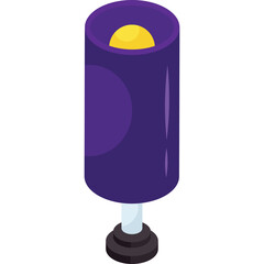 Pixel art purple cylinder lamp with yellow light on white background isometric view