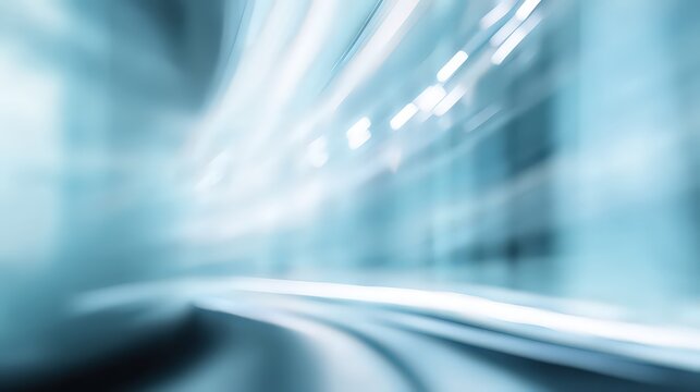 Abstract Blurry Blue Tunnel with Motion Blur Effect and Glowing Lights