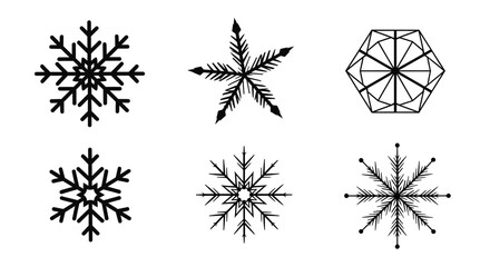Collection of Six Unique Snowflake Designs for Winter Themes.
