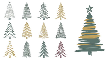 Collection of Stylized Christmas Tree Illustrations for Festive Designs.