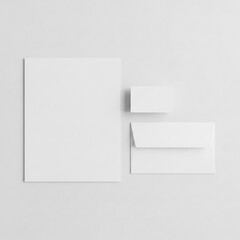Minimalist White Stationery Mockup Set on Light Gray Background