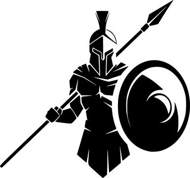 Powerful Spartan Ares Warrior Holding a Spear and Shield vector Illustration
