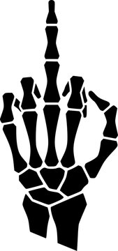 Skeleton hand giving the middle finger gesture

