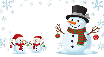 Festive Snowmen Trio Celebrating Winter Holidays.