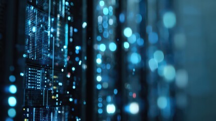 Dark Server Racks With Glowing Blue Components