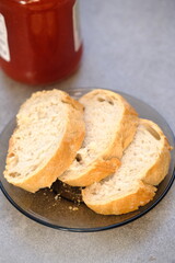 Butter and cranberry red jam on a table