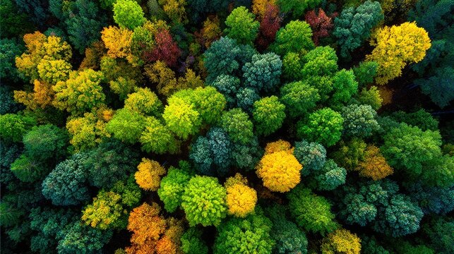 Colorful Tree Canopy from Above in Autumn Season