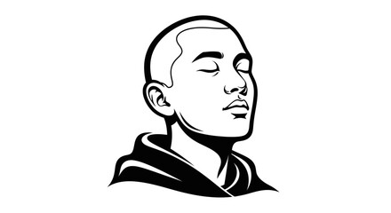 Serene Man with Closed Eyes in Minimalist Black and White Illustration.