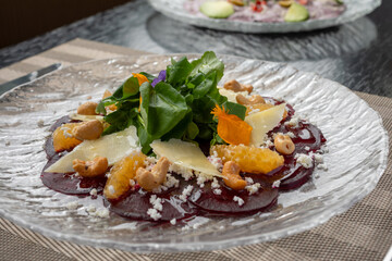 traditional Peruvian food, beetroot carpaccio