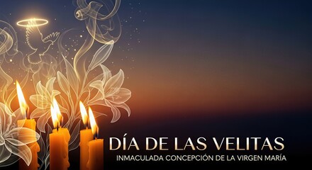 Obraz premium Candle Lit Eve, Virgin Mary Feast, Colombia Celebration, Day of Little Lights, Lilies, Holy Spirit