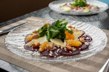 traditional Peruvian food, beetroot carpaccio