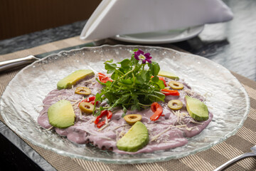 traditional Peruvian food, octopus carpaccio