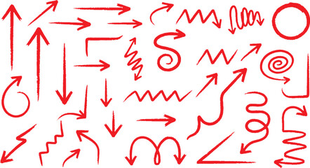 Hand drawn red arrow collection on white