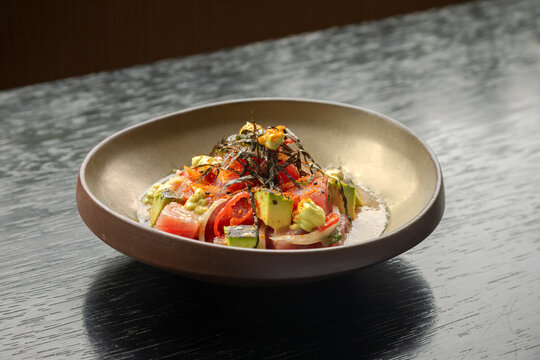 traditional Peruvian food, Nikkei tuna ceviche