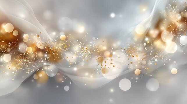 Golden shimmering bokeh particles floating in a softly blurred warm abstract background creating an elegant festive luminous holiday atmosphere, Generative AI