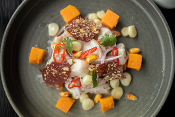 traditional Peruvian food, ceviche charela