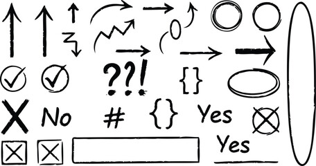 Hand drawn arrows and symbols doodle set