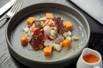 traditional Peruvian food, ceviche charela