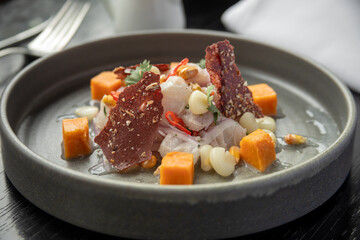 traditional Peruvian food, ceviche charela