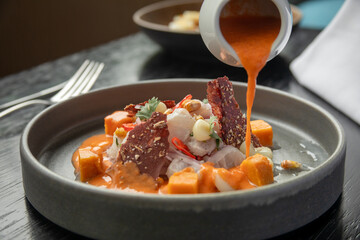traditional Peruvian food, ceviche charela