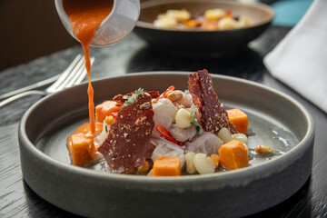 traditional Peruvian food, ceviche charela