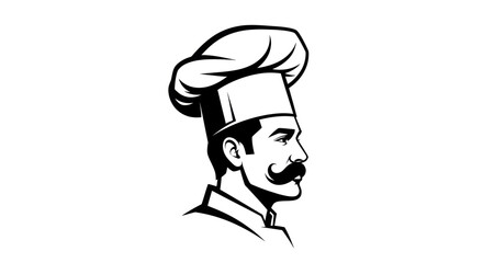 Chef Portrait with Mustache and Toque in Black and White.