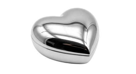 Shiny chrome heart shape isolated on transparent background